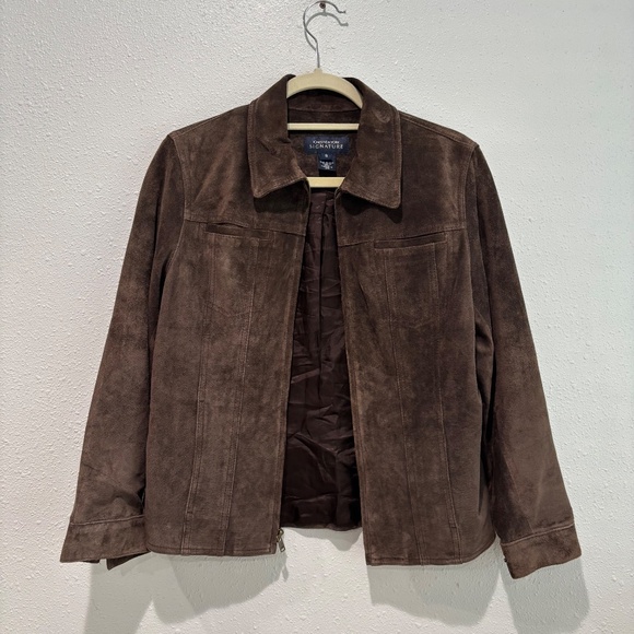 Jones New York Signature Vintage Dark Brown Suede Zip-Up Jacket - Picture 1 of 5